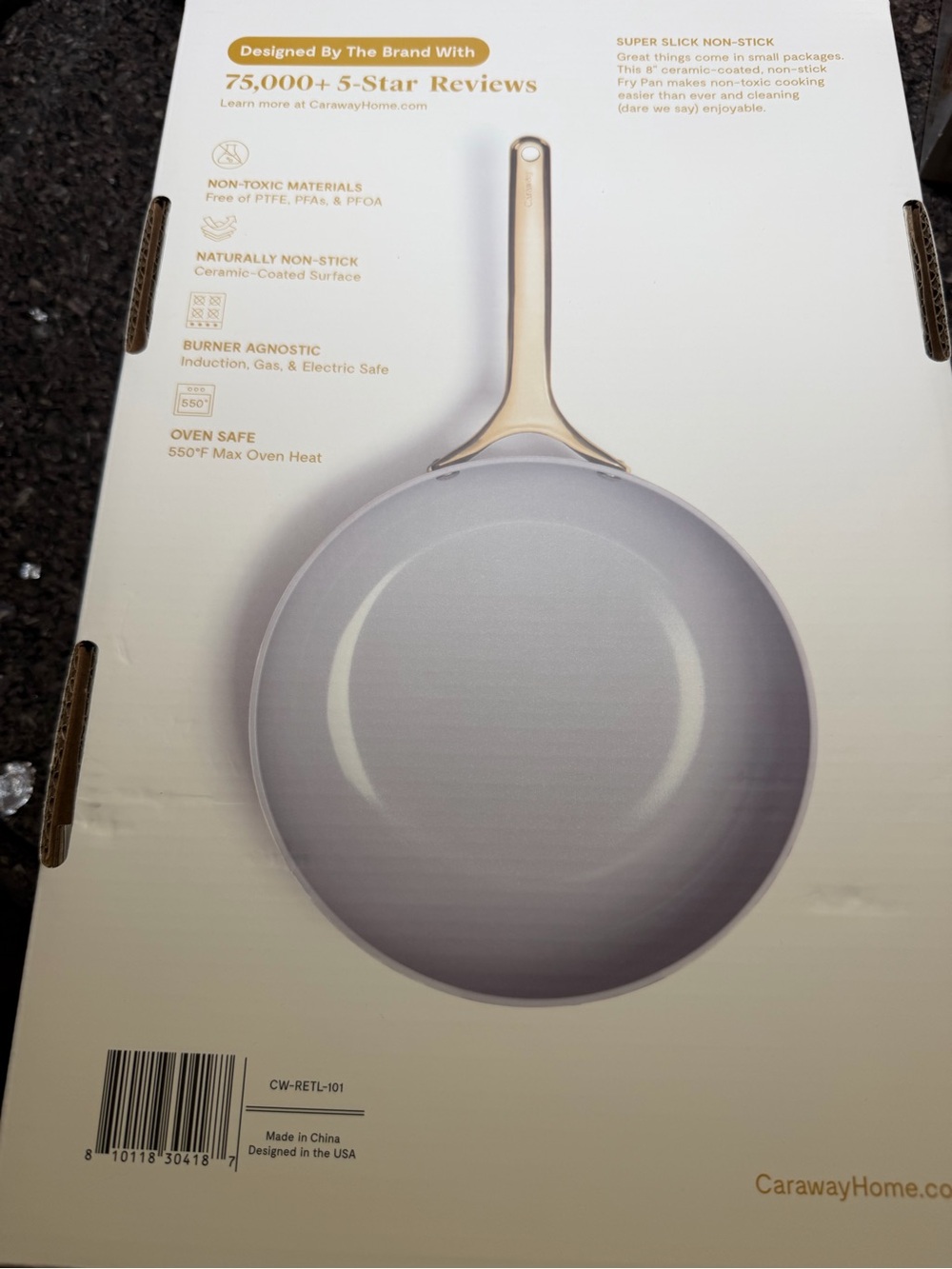 Caraway White Ceramic Mini Frying Fry Pan with Gold Handle 8" IN New in Box $125 - Picture 5 of 6